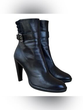 STUART WEITZMAN Black Leather & Crepe Zip Platform Ankle Boots